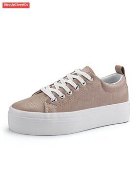 Lace Up Platform Sneakers Comfortable Casual Walking Shoes Faux Leather